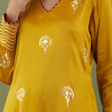 Floral Foil Print Mustard Straight Kurta And Pant