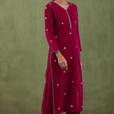 Rani Red Velvet Straight Kurta Set With Dupatta