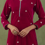 Rani Red Velvet Straight Kurta And Pant