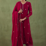 Embroidered- Gota Patti Work Rani Red Velvet Shawl