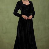 Black Plain Silk Velvet Straight Kurta And Pant With Velvet Shawl Set