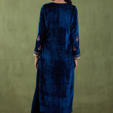 Peacock Blue Velvet Straight Kurta Set And Pant With Gotta Dupatta