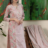 Block Printed Light Pink Cotton Suit Set With Floral Patterns