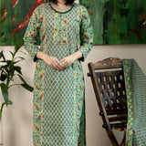 Dark Green Suit Set With Printed Floral Patterns