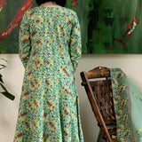 Block Printed Dark Green Cotton Suit Set Floral Patterns