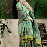 Printed Dark Green Cotton Floral Sharara