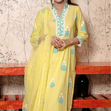 Yellow Cotton Kurta Set With Floral Pattern