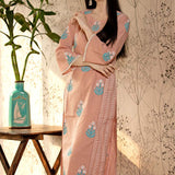 Bright Peach Block Printed Cotton Kurta Set With Floral Pattern