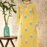Yellow Printed Cotton Kurta Set With Floral Pattern