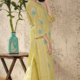 Yellow Cotton Kurta Set With Floral Pattern Print
