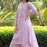 Birds Printed Light Purple Colour Kurta Set