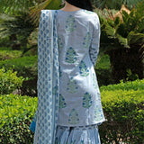 Light Blue Gharara Suit Set With Floral Patterns