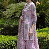 Lilac Gharara Suit Set With Floral Patterns