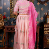 Pink Foil Printed Cotton Silk Lehenga Set With Dupatta