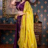 Purple Foil Printed Cotton Silk Lehenga Set With Dupatta