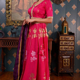 Rani Pink Printed Cotton Silk Lehenga Set With Dupatta