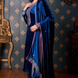 Embroidery Dark Blue Velvet Kurta Set