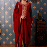Embroidery Dark Maroon Velvet Kurta Set
