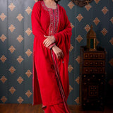 Embroidery Dark Red Velvet Kurta Set