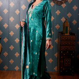 Embroidery Emerald Green Velvet Kurta Set