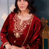 Embroidery Maroon Velvet Kurta Set