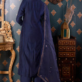 Hand Embroidery Navy Blue Cotton Silk Kurta Set