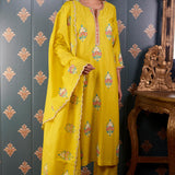 Hand Block Printed Lemon Yellow Cotton Kurta Set