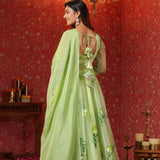 Soft Green Organza Floral Printed Anarkali Set
