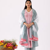 Block Print Cotton Aqua Blue Anarkali With Palazzo Set