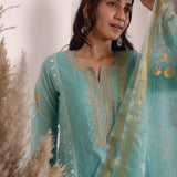 Aqua Blue Chanderi Anarkali With Pant And Dupatta
