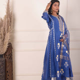 Dark Blue Chanderi Anarkali With Pant And Dupatta