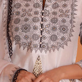 Black Foil Block Print Gharara Set With White Lace Work