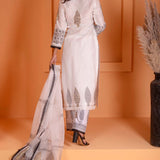 Black Foil Block Print Straight Kurta Set With Black Lace Work