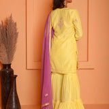 Yellow Embroidery Kurta Gharara Set