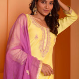 Yellow Embroidery Kurta Pant Set