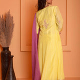 Yellow Embroidery Kurta Palazzo Set With Contrast Dupatta