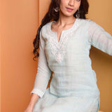 Light Blue Linen Embroidery Kurta Set With Pant