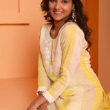Light Yellow Linen Embroidery Kurta Set With Pant