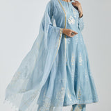 Printed Sky Blue Floral Kurti Set