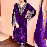 Royal Purple Velvet Embroidered Kurti Set