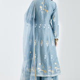 Printed Light Blue Cotton Silk Floral Anarkali Set