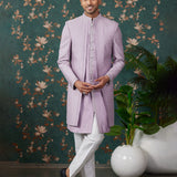 Soft Lavender Art Silk Three Piece Sherwani Set