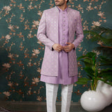 Light Purple Art Silk Three Piece Sherwani Set