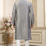 Grey Art Banarasi Silk Kurta Pajama