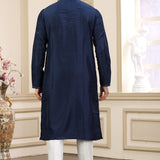 Denim Blue Art Banarasi Silk Kurta Pajama