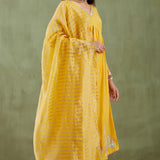 Mustard Yellow Cotton Silk Anarkali Suit Set With Floral Design
