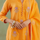 Orange Kurta Sharara Set With Gold Lace Work Bottom