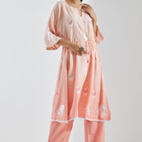 Peach A-Line Kurta With Floral Print
