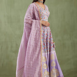 Floral Printed Soft Lilac Chanderi Lehenga Set