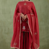 Dark Maroon Kurta Sharara Set With Gold Lace Work Bottom